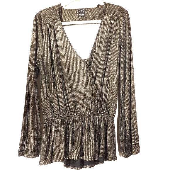 Ella Moss Women L V-Neck Peplum Stripe Jersy Top B - Picture 1 of 6